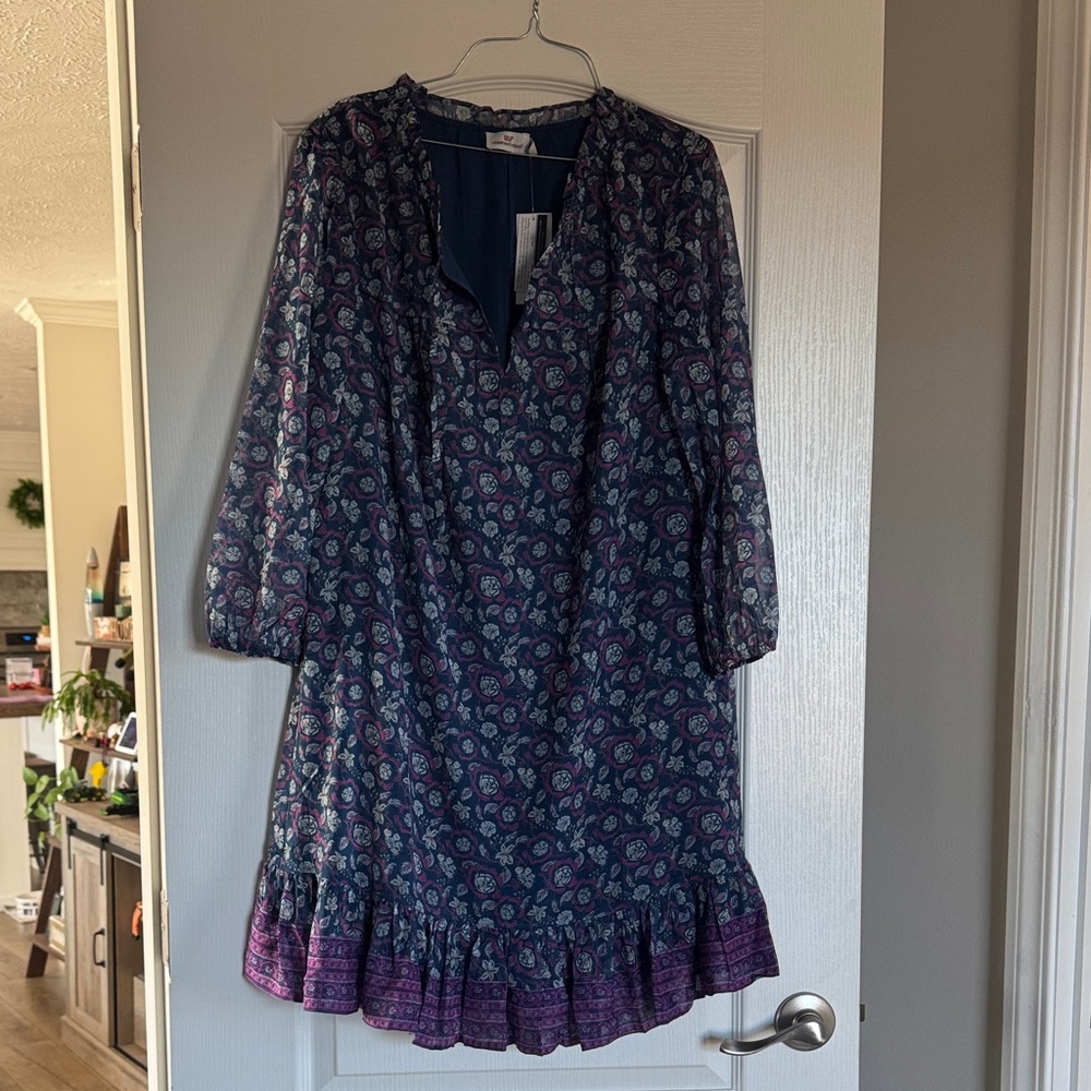 Vineyard Vines Navy and Lavender Floral Midi Dress